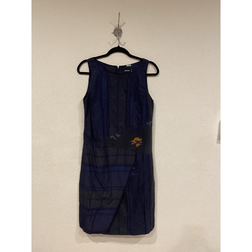Cividini Dress Womens 44 Navy Blue Stripe Sleeveless Sheath Made Italy Chic